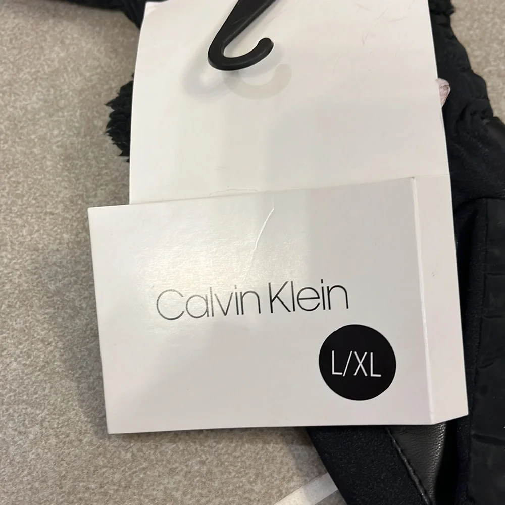 CALVIN KLEIN Black stitched Fleece Lined new Women's Mittens Mitts L/XL glovess